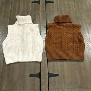 TWO cropped turtle neck sleeves sweaters